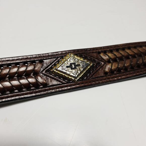 Nocona Belt Men's Size 36 Brown Leather Western Concho Engraved Buckle - Picture 5 of 6